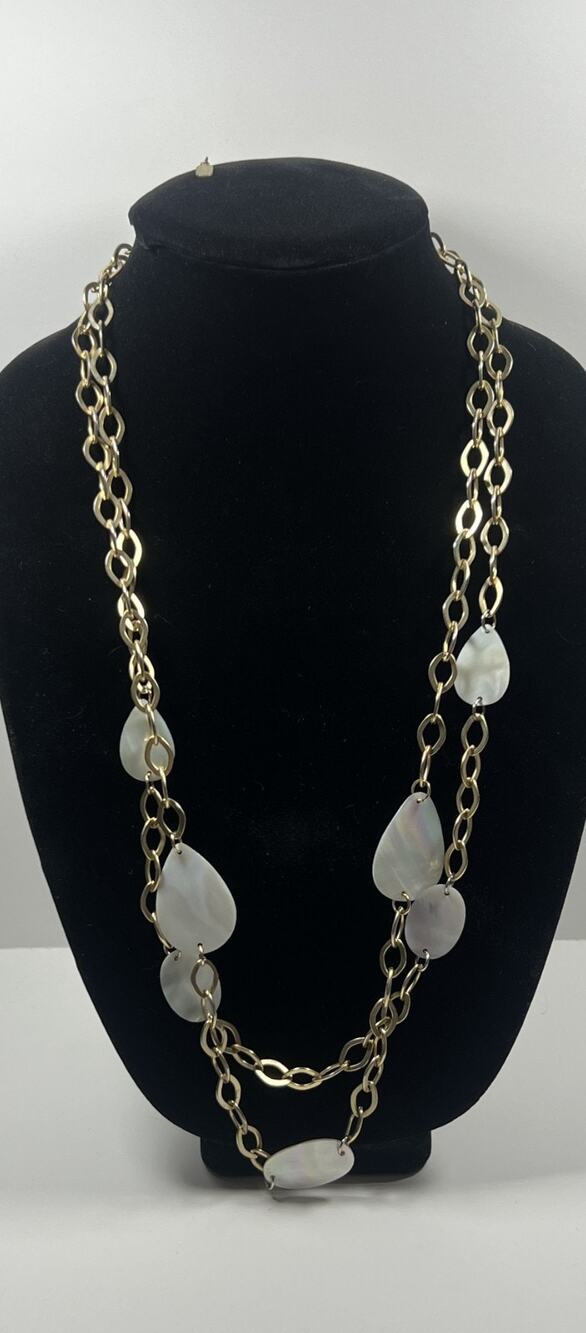 Alfani 2 Layer Large Links Gold Tone Mother of Pearl Station Statement Necklace